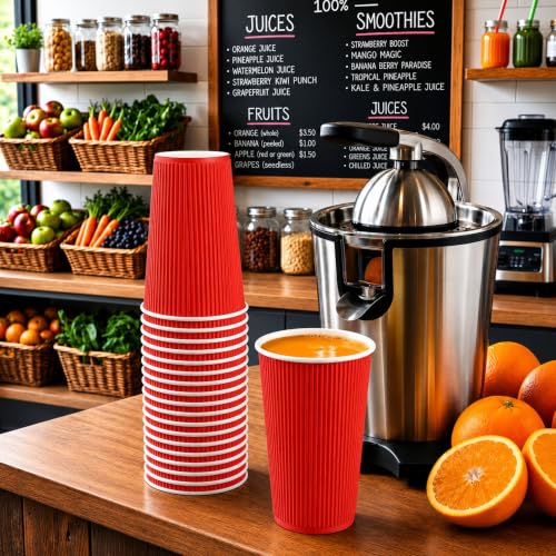 Ripple Wall Coffee Cups 25 Count 16 Ounce Insulated Red Paper Cups