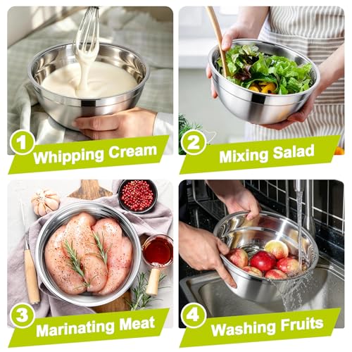 Mixing Bowls Stainless Steel Nesting Salad Bowls & Airtight Lids (3 Count)