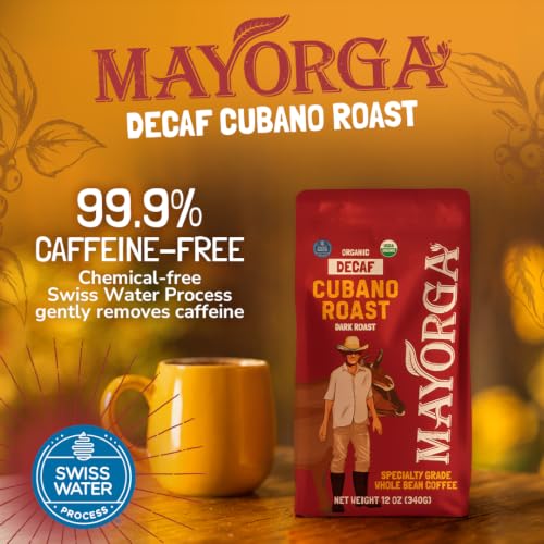 Decaf Dark Roast 12oz Bag Cafe Swiss Water Decaffeinated Cubano Roast 100% Arabica Whole Coffee Beans (12 Ounce)