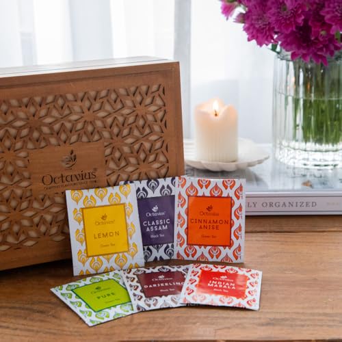 Floral Cutwork Wooden Tea Sampler Box (90 Count)