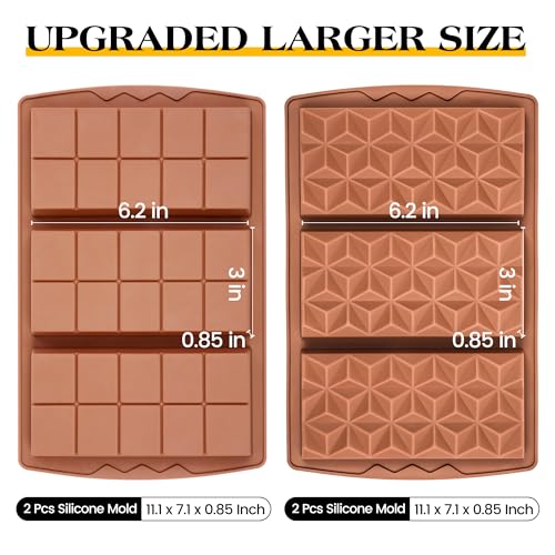 4 Pcs Chocolate Bar Mold Deep Dubai 0.85 Inch Stuffed Chocolate Molds Silicone Large Break Apart Silicone Molds (4 Count)