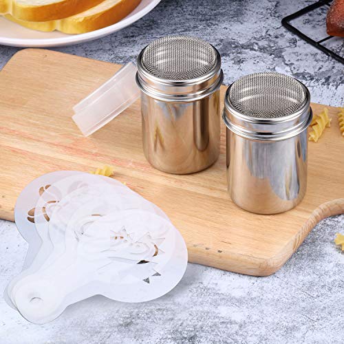 72 Pieces Coffee Decoration Stencils Latte Art Template Coffee Mold Tool with 2 Latte Art Pen 2 Dusting Jars Mesh Powder Shaker for Cake Cookie Decorating Oatmeal Cappuccino Hot Chocolate (72 Count)