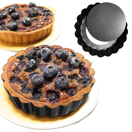 6 Pack Mini Tart Pans 4 Inch with Removable Bottom Round Non (6 Count)