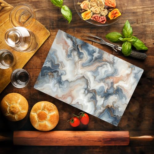 Multicolored White Agate Marble Kitchen Glass Cutting Board Ocean Decorative Gift Marbled Granite Stone Rock Gift For Her Mom Wife