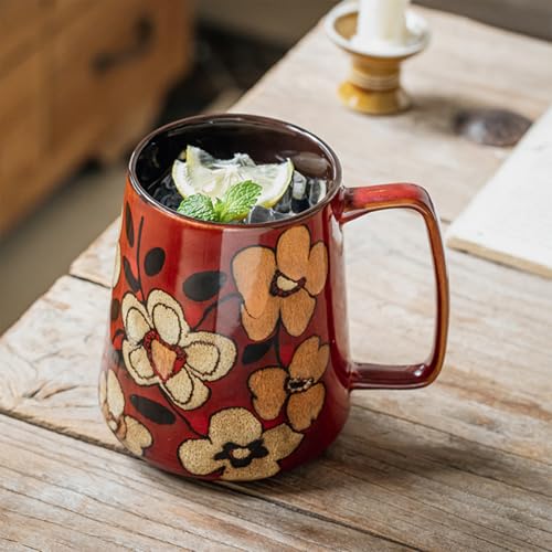 24 oz Extra Large Ceramic Coffee Mug Vintage Floral Cup with Handle