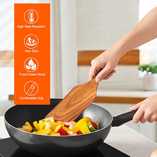 Non Toxic Wooden Spatula for Cooking Utensil Set Teak Kitchen Cooking Spoon (4 Count)