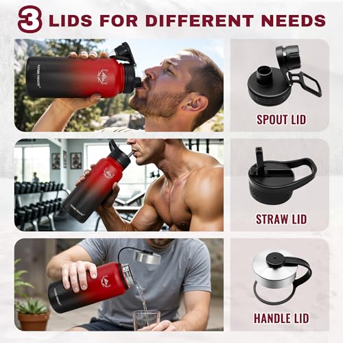 32 oz Insulated Water Bottle with Carrier Bag & 3 Lids
