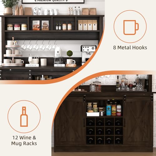 55” Farmhouse Coffee Bar with 4 Tier Storage Hutch