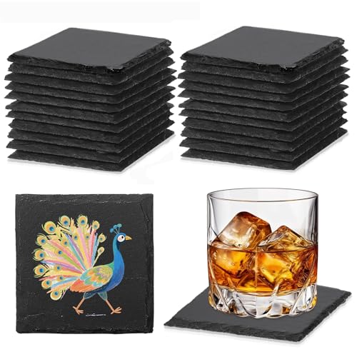 24 PCS Slate Coasters Black Square 4 Inch Bulk Rock (24 Count)