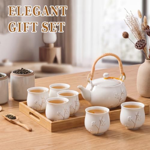 Japanese Asian Tea Set for Adults with 1 Teapot 6 Cups 1 Tray