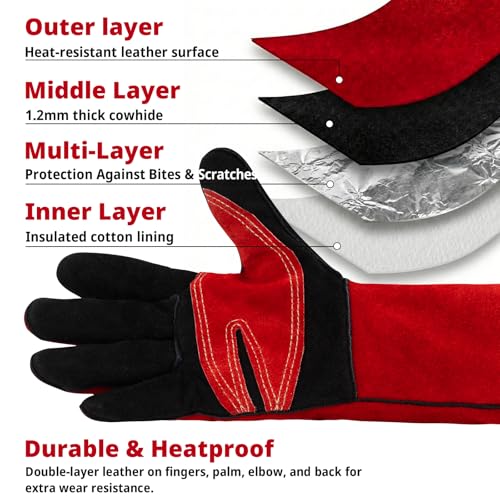 Animal Handling Gloves Size M Fit for Women & Small Hands Bite Proof Double Leather Reinforced Padding Dog
