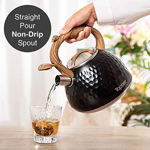 Tea Kettle Toptier Teapot Whistling Kettle with Wood Pattern Handle Loud Whistle