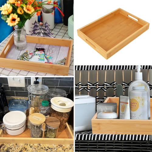 2 Pack Large Bamboo Serving Tray with Handles (2 Count)
