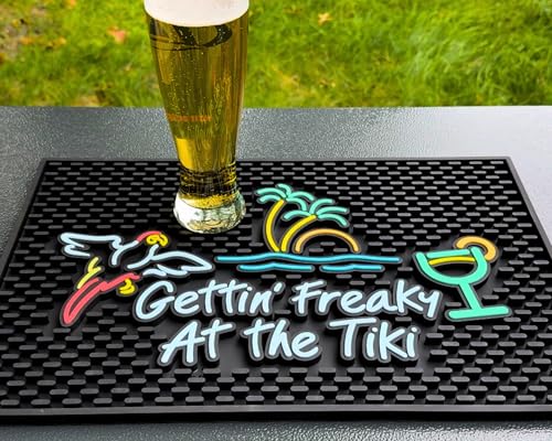 Gettin Freaky at The Tiki Flying Parrot Silicone Bar Mat 18x12 in