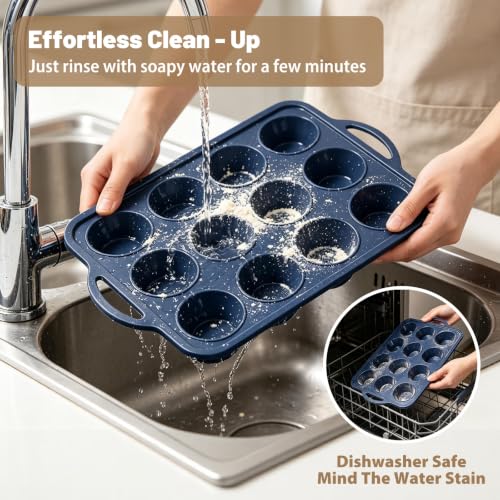 2 Pack Silicone Muffin Pan 12 & 24 with Frame Non Stick Cupcake Baking Tin (2 Count)