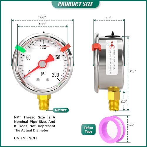 0 200psi Stainless Steel Glycerin Liquid Filled Pressure Gauge1