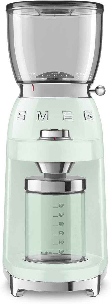 SMEG CGF11 Retro-Style Coffee Grinder – Burr Mill with 30 Grind Settings, Stainless Steel Conical Burrs, Removable Hopper – Precision Countertop Grinder for Espresso, Drip, French Press-Pastel Green
