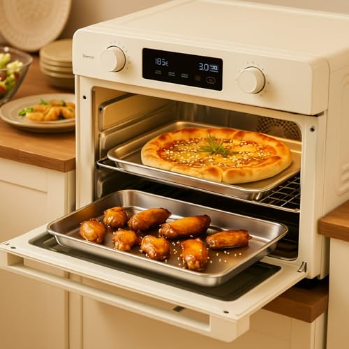 3 Pcs Baking Sheet Pan Set Stainless Steel Cookie Sheet Small Toaster Oven Pans Tray Barbecue Grill Pan Rectangle Trays Oven Freezer Bakery