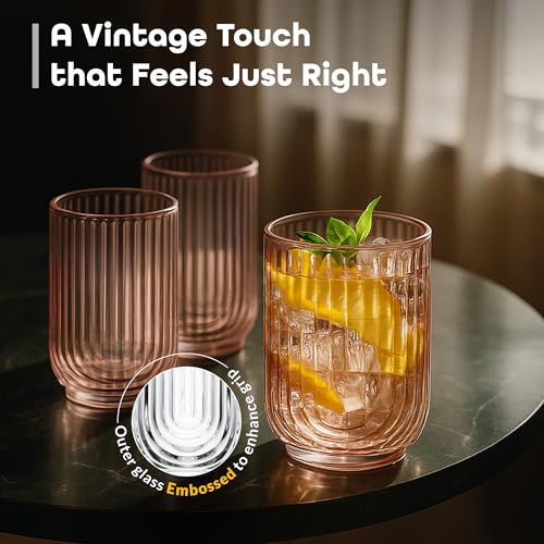 Vintage Glassware Art Deco Glasses Ribbed Drinking Glasses U (4 Count)