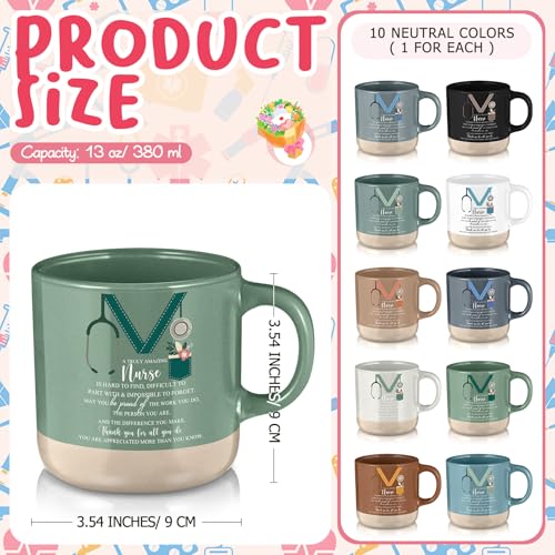 10 Pcs Nephrology Nurses Week Gift 2026 Bulk Thank You Mugs Inspirational Ceramic Coffee Mugs 13 oz Appreciation Cups Back to School Gift for Nursing School Teacher Student Staff (10 Count)
