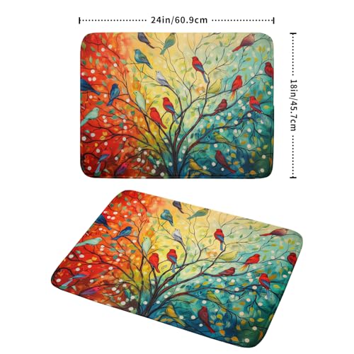 Dish Drying Mat for Kitchen Counter 18x24 Inch Summer Floral Birds Kitchen Drying Mat Fast Dry Absorbent Microfiber Dish Drainer Rack Pad Flower Mat for Countertop Decor