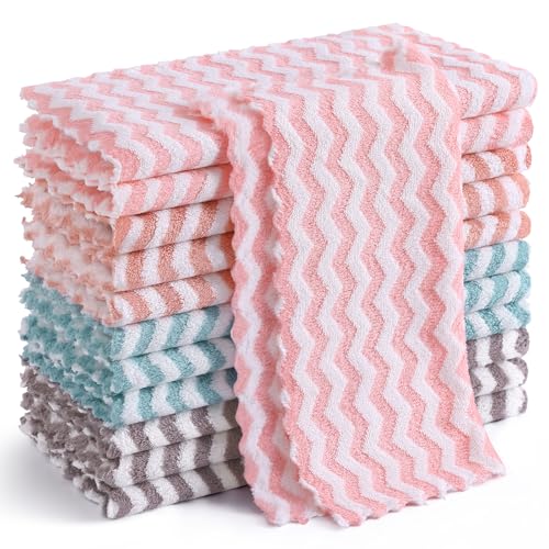12 Pack Wave Coral Velvet Dish Cloths (12 Count)