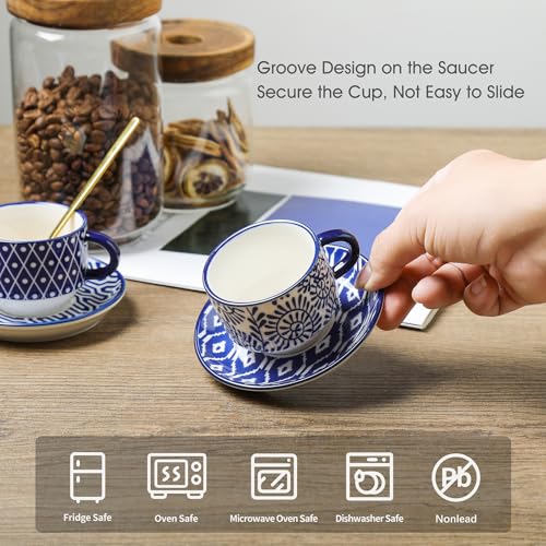 Ceramic Cappuccino Cups with Saucers and Metal Stand (4 Count)