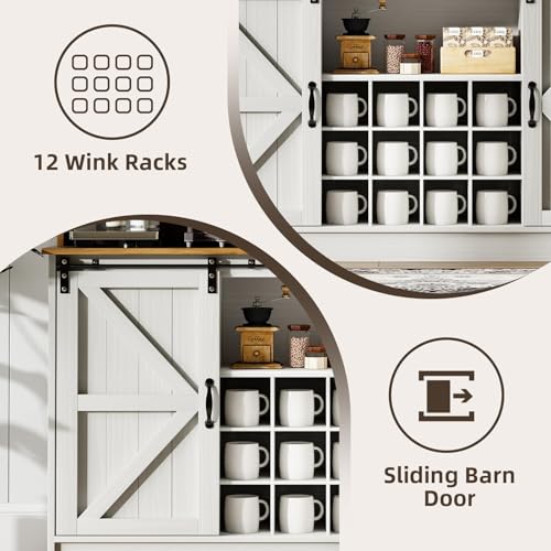 55" Farmhouse Coffee Bar Cabinet with Storage Hutch