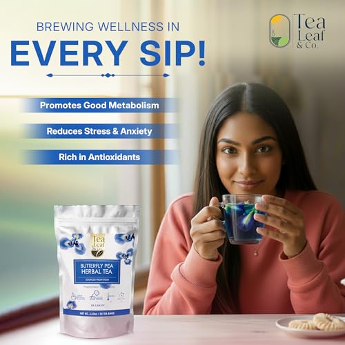 Tealeaf & Co. Butterfly Pea Herbal Tea Bags Blended with Fresh Herbs (3.52 Ounce)