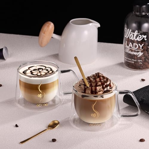 Double Walled Glass Coffee Mug 12oz Cappuccino Latte Cups Set of 2 (2 Count)