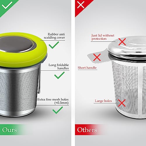Tea Infuser Stainless Steel Tea Strainer Folding Handle Tea Filter Extra Fine Mesh Strainer Brewing Basket with Lid for Loose Leaf Tea