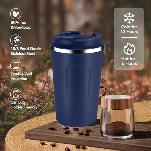 12 oz Double Wall Insulated Vacuum Travel Coffee Mug with Flip Lid Bulk 8 Pack (8 Count)