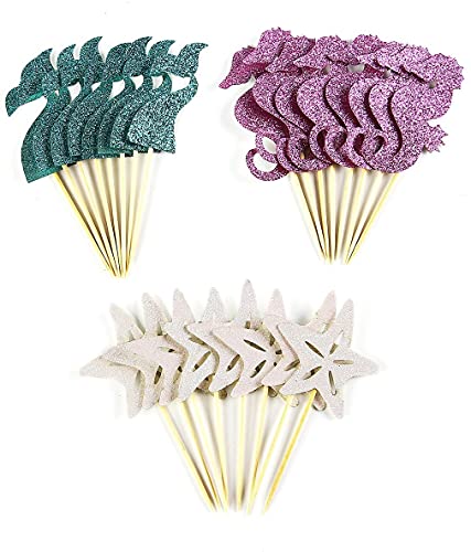 24 Pcs Mermaid Cupcake Toppers Under the Sea Party Decoration (24 Count)