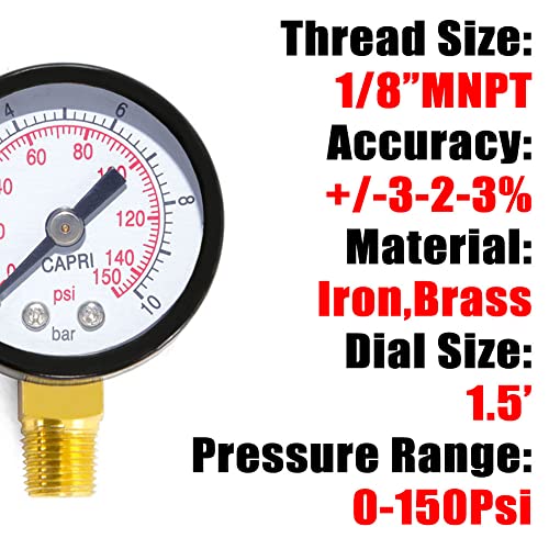 1 8" NPT 150Psi Steel Economical All Purpose Pressure Gauge with Brass Internals 1.5" Dial Display Bottom Mount