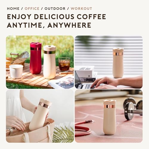 Portable Travel French Press Coffee Maker 12oz Portable French Coffee Maker and Tea Maker Double Walled Stainless Steel Vacuum Insulated Coffee Mug Great for Camping and Traveling