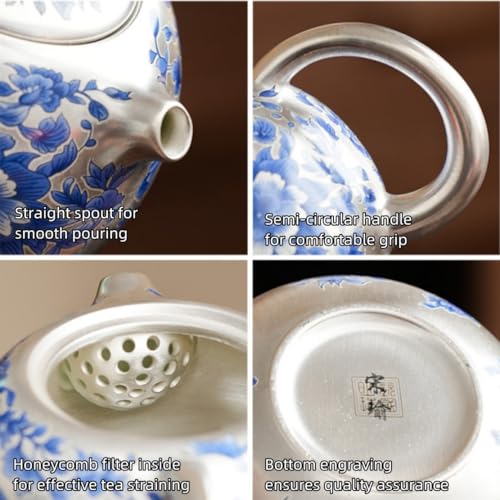 One Silver Plated Teapot with Two Cups and Four Cups Blue