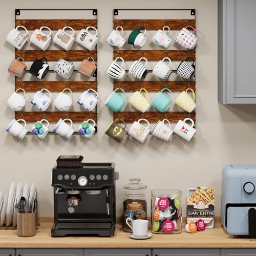 Rustic Wood Coffee Mug Rack