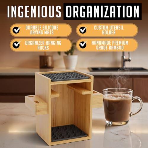 Organizer Stand for AeroPress Bamboo Coffee Caddy Compact Black