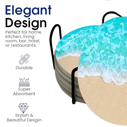 Ocean Coastal Theme Round Coasters Set of 6