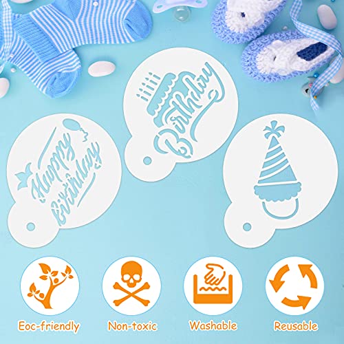 20 Pieces Birthday Cookie Stencil Templates Decoration Cookie Stencil for Birthday Coffee Cake Templates Reusable Painting Mold Tools