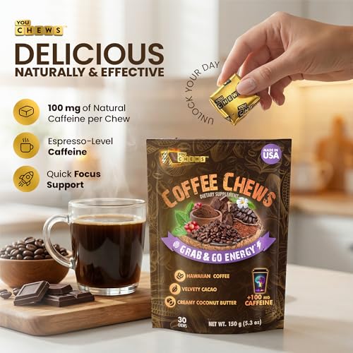 Coffee Chews Grab & Go Energy with 100mg per Chew of Clean (30 Count)