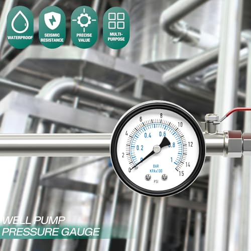 0 15PSI Well Pump Pressure Gauge 2" Dial Size