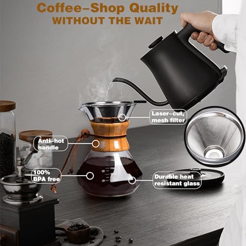 Pour Over Coffee Maker with Reusable Stainless Steel Drip Filter