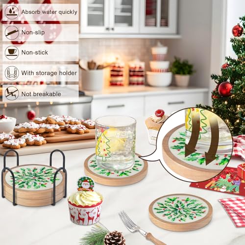 Christmas Coasters Set of 4 with Holder