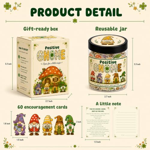 Positive Gnome Jar with 60 Daily Affirmation Cards