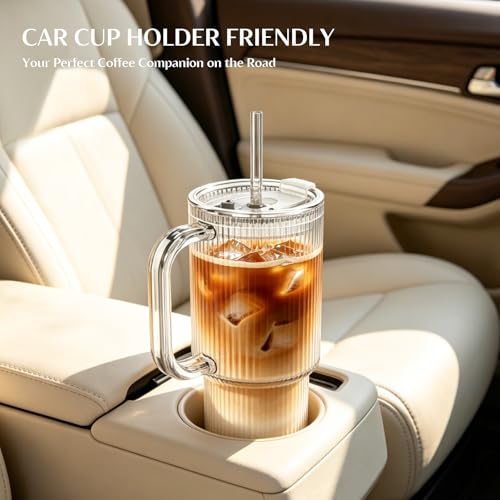 24 oz Ribbed Glass Tumbler with Handle