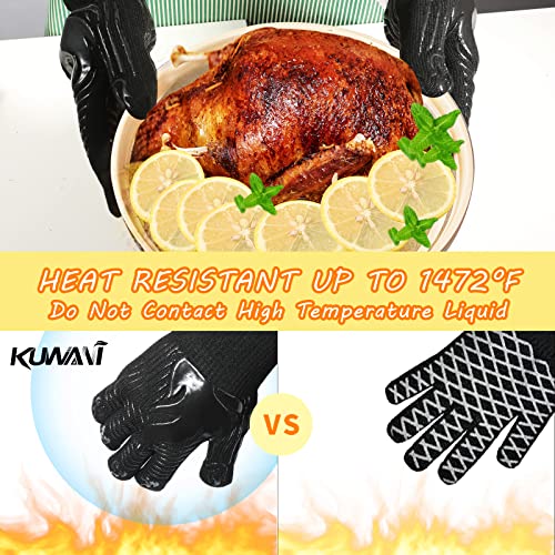 BBQ Gloves 1472°F Heat Resistant Fireproof Silicone Oven Mitts (10.5822 Ounce)