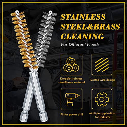 12 Pieces Bore Brush for Drill Wire Bore Brush Set Wire Cleaning Set Stainless Steel Cleaning for Power Drill Impact Driver