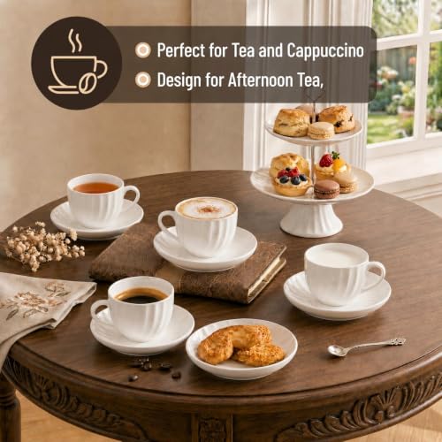 Fine Bone China Cappuccino Cups with Saucers Set of 4 (4 Count)