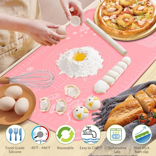 Silicone Pastry Mat 28" x 20" Extra Thick Non Stick Baking Mat with Measurements and Edge Heightening